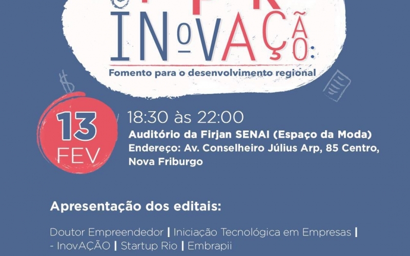 Nova Friburgo sediará workshop gratuito “Faperj Inovação: Fomento para o desenvolvimento regional”